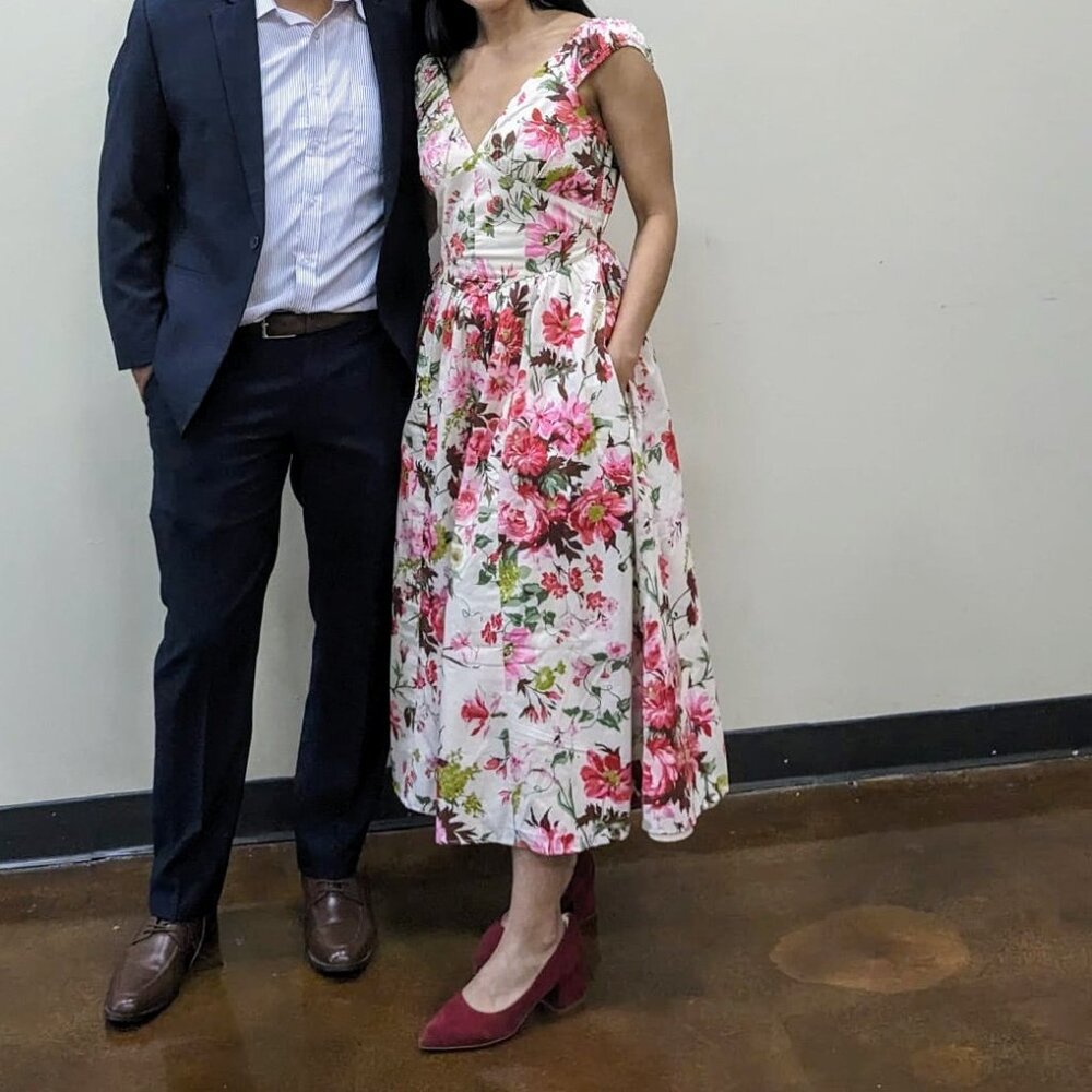 Abercrombie -  Cap Sleeve Corset Midi Dress - Pink Floral - XS